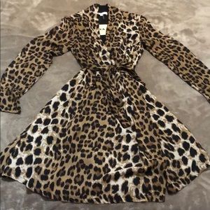 Long sleeve leopard wrap dress